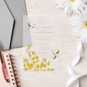 Swan Birds Paradise Spring Florals Wedding Pergament Einladungen