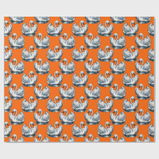 Swan Birds Pattern Design On Orange  Geschenkpapier