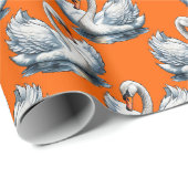 Swan Birds Pattern Design On Orange  Geschenkpapier (Rolleneckpunkt)