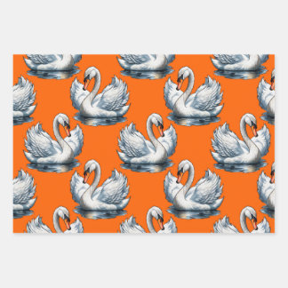 Swan Birds Pattern Design On Orange Geschenkpapier Set