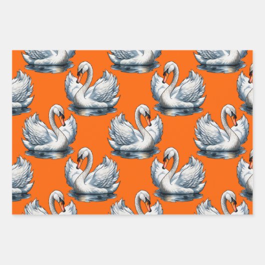 Swan Birds Pattern Design On Orange Geschenkpapier Set (Vorderseite)