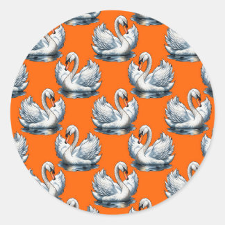 Swan Birds Pattern Design On Orange Runder Aufkleber