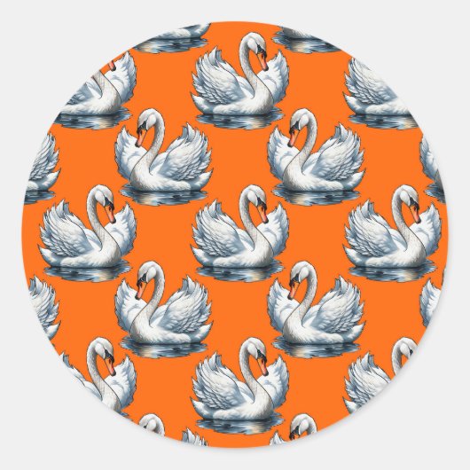 Swan Birds Pattern Design On Orange Runder Aufkleber (Vorderseite)