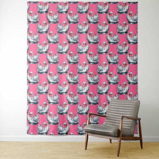 Swan Birds Pattern Design On Pink Wandteppich (Beispiel)