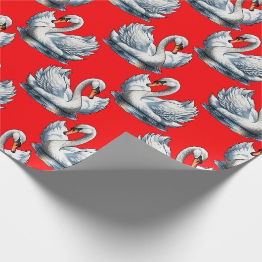 Swan Birds Pattern Design on Red Geschenkpapier (Ecke)