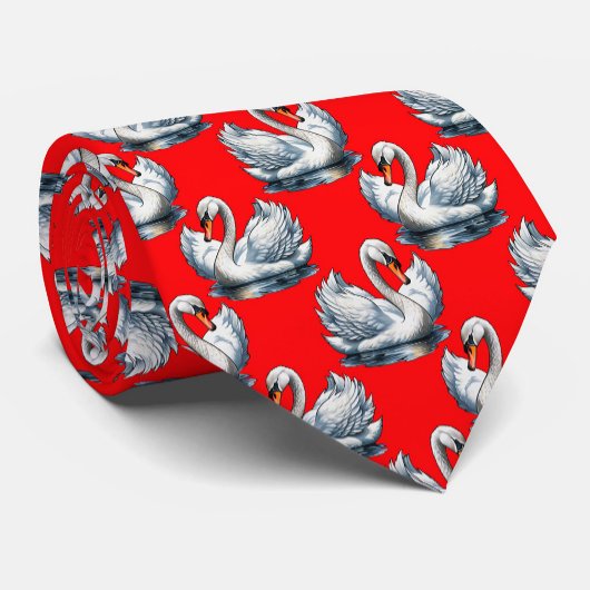Swan Birds Pattern Design on Red Krawatte