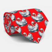 Swan Birds Pattern Design on Red Krawatte (Gerollt)