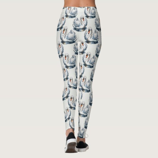 Swan Birds Pattern Design on White Leggings (Rückseite)