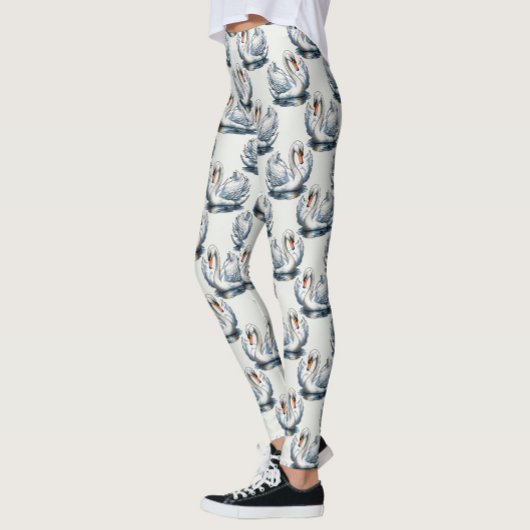 Swan Birds Pattern Design on White Leggings