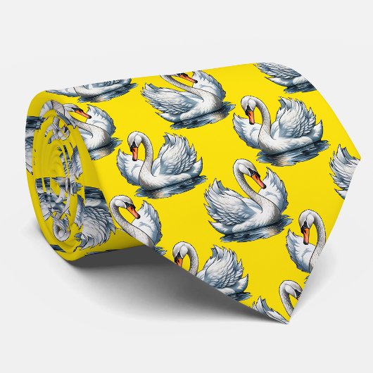 Swan Birds Pattern Design On Yellow  Krawatte