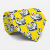 Swan Birds Pattern Design On Yellow  Krawatte (Gerollt)