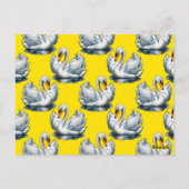Swan Birds Pattern Design On Yellow Postkarte (Rückseite)