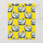 Swan Birds Pattern Design On Yellow Postkarte (Vorderseite)