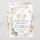 Swan Birthday Einladung (Vorne/Hinten)