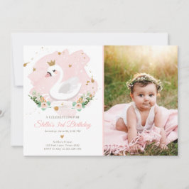 Swan Birthday Einladung Girl Princess Pink Gold