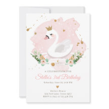 Swan Birthday Einladung Girl Princess Pink Gold