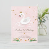 Swan Birthday Einladung Girl Princess Pink Gold (Stehend Vorderseite)