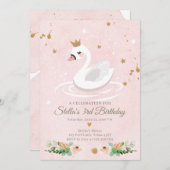 Swan Birthday Einladung Girl Princess Pink Gold (Vorne/Hinten)