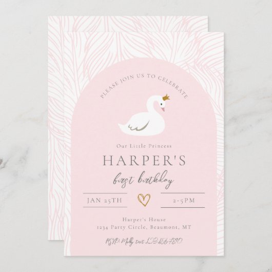 Swan Birthday Einladung | Swan Einladungen (Vorne/Hinten)