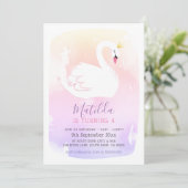 SWAN BIRTHDAY PARTEI hübscher, eleganter, pastellf Einladung (Stehend Vorderseite)