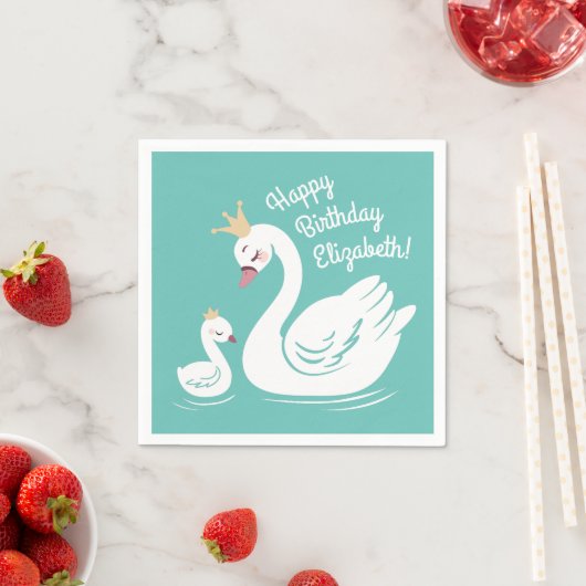 Swan Birthday Party Aquamarin Serviette (Beispiel)