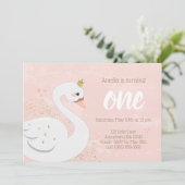 Swan Birthday Party Einladung | Rosa und Gold (Stehend Vorderseite)