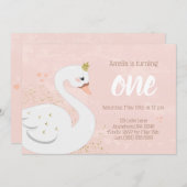 Swan Birthday Party Einladung | Rosa und Gold (Vorne/Hinten)