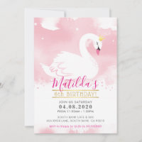 SWAN BIRTHDAY PARTY INVITE hübsches Tiara-Gold Ros