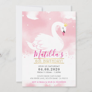 SWAN BIRTHDAY PARTY INVITE hübsches Tiara-Gold Ros Einladung