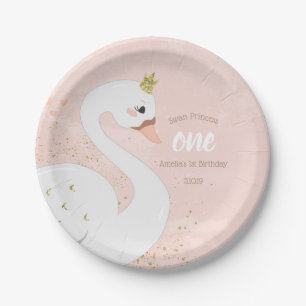 Swan Birthday Party Paper Plate Rosa und Gold Pappteller