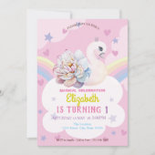 Swan Blume Crown Rainbow Hearts Stars Geburtstag Einladung (Vorderseite)