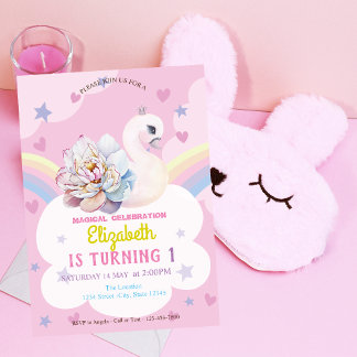 Swan Blume Crown Rainbow Hearts Stars Geburtstag Einladung