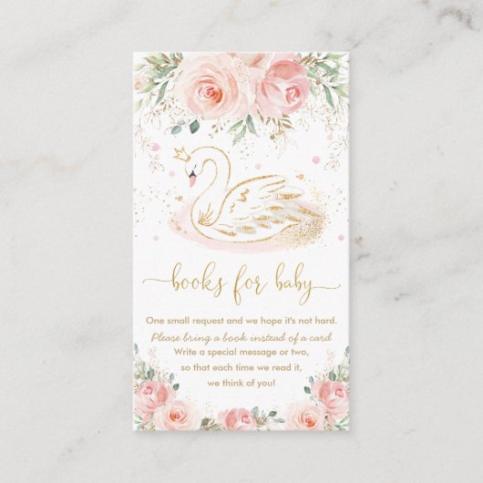 Swan Blush Pink Floral Baby Showbücher für Baby Begleitkarte (Vorderseite)