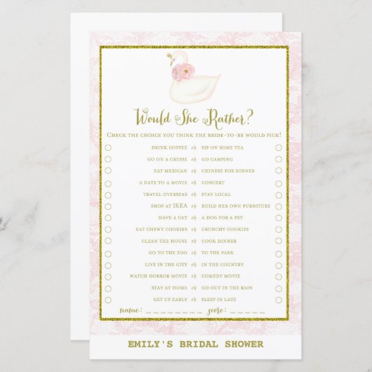 Swan Brautparty Game PRINED (Vorne/Hinten)