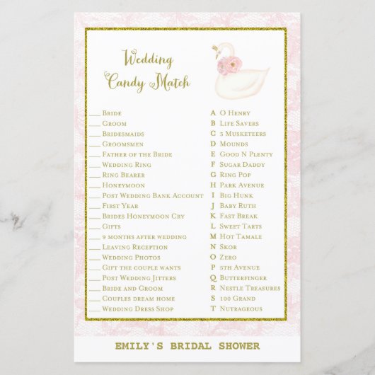 Swan Brautparty Game PRINED (Vorderseite)