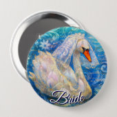 Swan Briw/Veil auf Water Blue White Personalisiert Button (Vorne & Hinten)