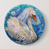 Swan Briw/Veil auf Water Blue White Personalisiert Button (Vorderseite)