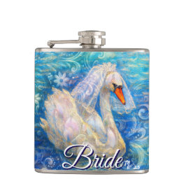 Swan Briw/Veil auf Water Blue White Personalisiert Flachmann