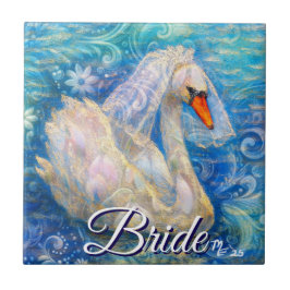 Swan Briw/Veil auf Water Blue White Personalisiert Fliese