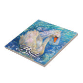 Swan Briw/Veil auf Water Blue White Personalisiert Fliese (Seite)