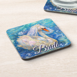 Swan Briw/Veil auf Water Blue White Personalisiert Getränkeuntersetzer
