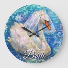 Swan Briw/Veil auf Water Blue White Personalisiert Große Wanduhr