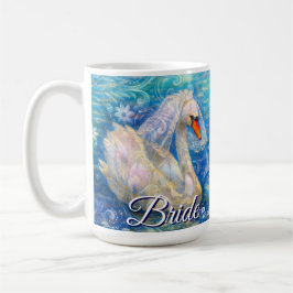 Swan Briw/Veil auf Water Blue White Personalisiert Kaffeetasse