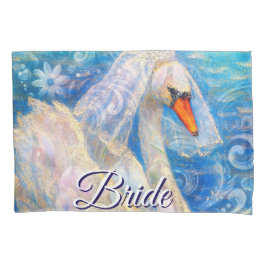 Swan Briw/Veil auf Water Blue White Personalisiert Kissenbezug