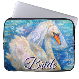 Swan Briw/Veil auf Water Blue White Personalisiert Laptopschutzhülle