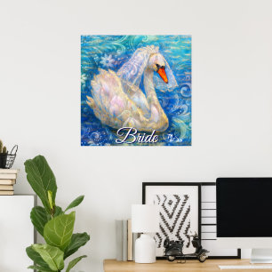 Swan Briw/Veil auf Water Blue White Personalisiert Poster