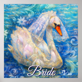 Swan Briw/Veil auf Water Blue White Personalisiert Poster