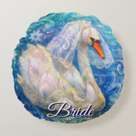 Swan Briw/Veil auf Water Blue White Personalisiert Rundes Kissen