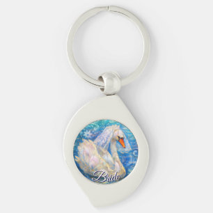 Swan Briw/Veil auf Water Blue White Personalisiert Schlüsselanhänger