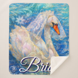 Swan Briw/Veil auf Water Blue White Personalisiert Sherpadecke